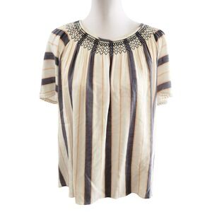 Daniel Rainn Striped Smocked‎ Neck Tunic Top Blouse Womens Size L